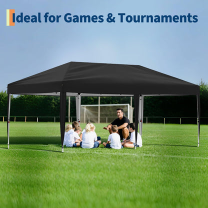 10x20 Pop Up Canopy with 4 Sidewalls, Beach Ten with One Push Setup, Heavy Duty Outdoor Instant Canopy Tent with Portable Roller Bag, Silver Coated Top, 3 Adjustable Height, Sandbags,Black