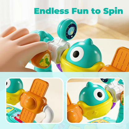 iPlay, iLearn Baby Dinosaur Musical Piano Toy, Infant Tummy Time Music Toy W/ Light Sound, Toddler Sensory Development Learning Activity, Birthday Gift 6 7 8 9 10 12 Month 1 2 3 Year Old Boy Girl Kid