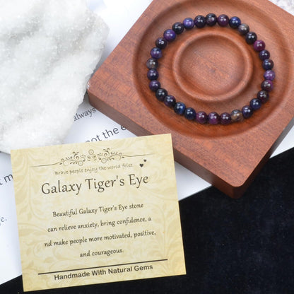 CHCCOYE 6mm Natural Healing Gemstone Bracelet Handmade Yoga Stretch Elastic Bracelet Stress Relief Crystal Jewelry for Men and Women (6mm Galaxy Tiger's Eye)