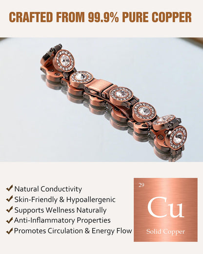 Jecanori Brilliant Crystals Copper Bracelet for Women, 4X Strength Magnetic Therapy Bracelet with 3800 Gauss Neodymium Magnets, Adjustable Pure Copper Jewelry Gift
