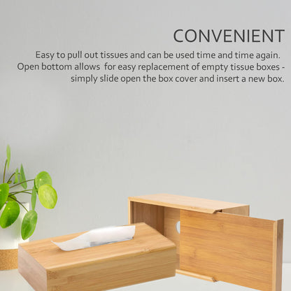PERFORMORE Bamboo Tissue Box Cover - Water-Resistant Rectangular Wooden Facial Tissue Box with Sliding Bottom - 27x15.5x11.5 cm Wood Kleenex Box Holder - Ideal for Bathroom, Office Desk & Nightstand