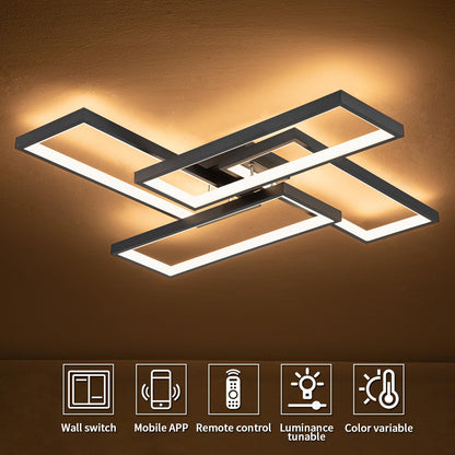 Shine LUEST Modern LED Ceiling Lights for Bedroom 26" Dimmable Square Ceiling Lights for Living Room with Remote Control Black Bedroom Light Fixture for Kitchen,Bathroom,Balcony
