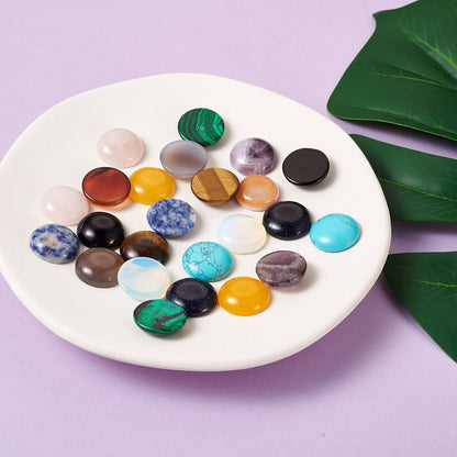 Fashewelry 24pcs 20mm Healing Crystal Gemstone Cabochons Assorted Round Flatback Natural & Synthetic Energy Stone Cab Covers No Hole for Jewelry Craft Bracelet Necklace Making