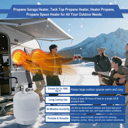 30000 BTU Propane Heater Outdoor, Propane Tank Heater Attachment Double Tank Top Radiant Gas Heater With Tip-Over Protection, 3 Heat Settings, Safety Shut-Off Valve for Patio,Camp,Fish,Garage.