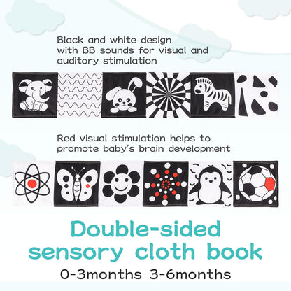 AJsupojouet High Contrast Black and White Baby Toys 3-Piece Newborn Essentials Set with Hanging Toys,Rattle Crib Mobile,baby Book & Car Seat Stroller Toys for 0-3-6-12 Months Infant Development