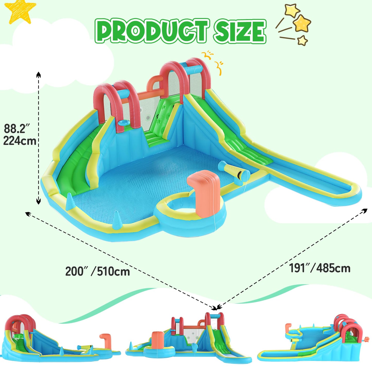 HOMMOW Inflatable Water Slide,10 in 1 Double Water Slide Bounce House for Kids 3-12 with Blower, Splash Pool, Water Cannon, Climbing Wall, Basketball Hoop for Kids Indoor Outdoor Backyard