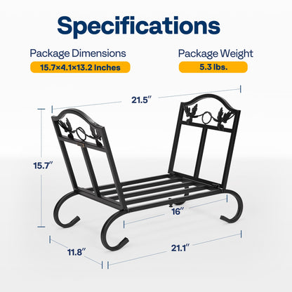 VIVOHOME 21.5 Inches Folding Firewood Storage Log Rack with Decorative Leaf Pattern and Detachable Arched Feet Wrought Iron Wood Holder Stacker Black