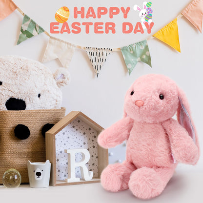 VANLINNY Easter Bunny Stuffed Animal, Pink Bunny Plush with Glitter Spot Long Ears, Huggable and Soft Rabbit Plush Toy, Easter Gifts for Kids, Xmas Birthday Gift for Boys, Girls and Toddlers