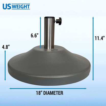 US Weight Premium Fillable Umbrella Base for Patio Table - Adjustable Umbrella Stand with Stainless Steel Stem - Made in The USA - Grey