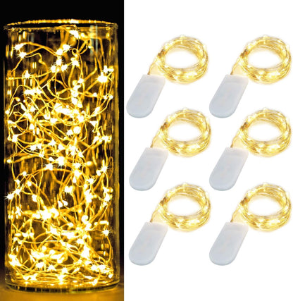 6 Pack 7Ft Starry String Lights No Remote Waterproof Fairy String Lights 20 Micro Starry LEDs On Silver Wire CR2032 Batteries Included for Wedding Centerpiece Party Christmas Table Decor Warm White