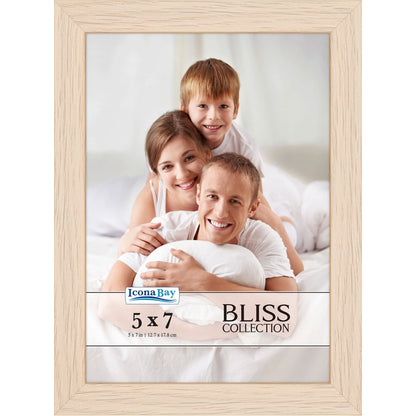 Icona Bay - 5x7 Light Oak Picture Frame - Modern Style Engineered Wood Frame - Table Top or Wall Mount - Bliss Collection