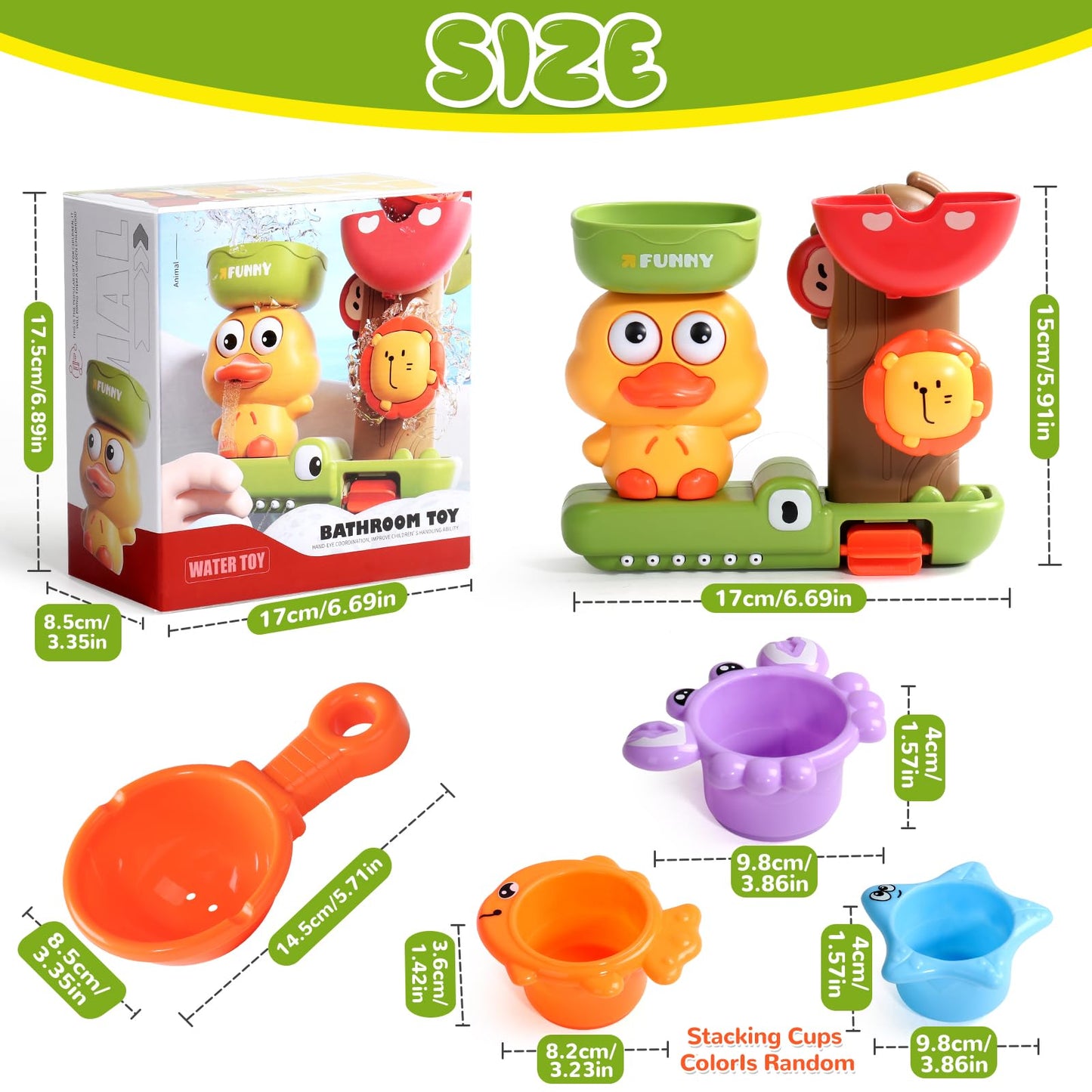 Baby Bath Toys for Kids Ages 1-3 Interactive Toddler Bath Toys Duck Sensory Bathtub Water Shower Toys with 3 Stacking Cups for 12+ Months Boys Girls Birthday Gifts