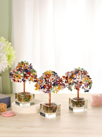Jovivi Large Crystal Tree with Square Glass Base, 7 Chakra Healing Crystals Life Tree Natural Chipped Gemstone Money Trees Feng Shui Good Luck Positive Energy Home Desk Decor