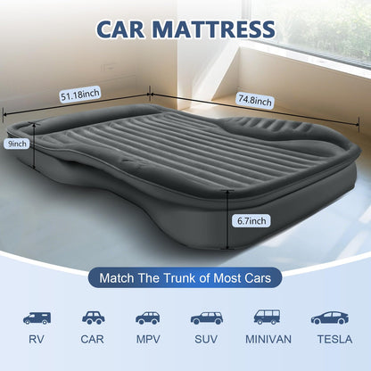 AKUDY Self-Inflating SUV Air Mattress with Built in Electric Pump，car air Mattress with Pillow for Trunk，Portable car Mattress for Travle and Camping, Dark Grey