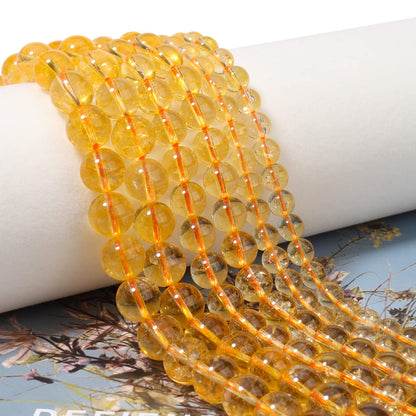 35pcs 10mm Natural Citrine Beads Gemstone Beads Energy Healing Crystal Round Loose Stone Beads for Jewelry Making, DIY Bracelets Necklaces