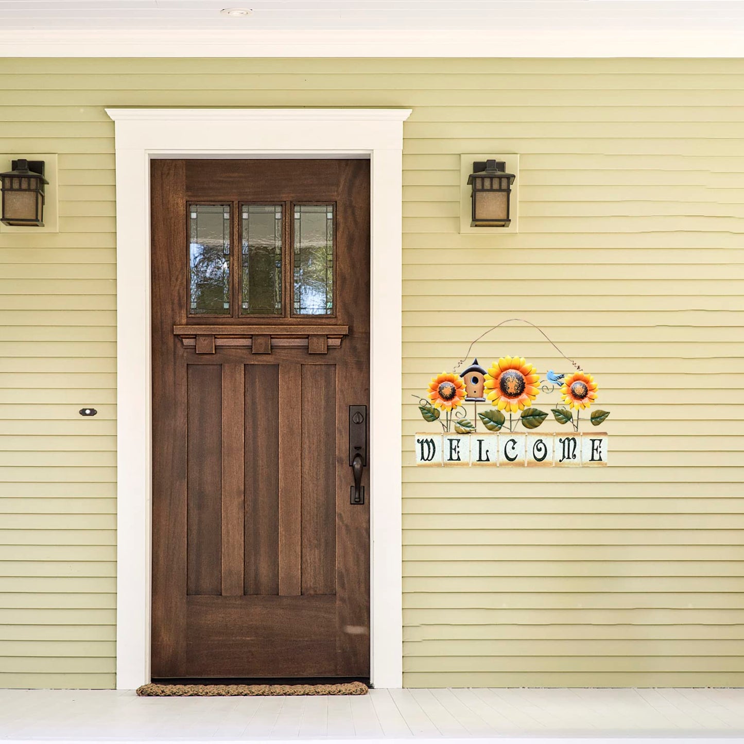 Sunflower Welcome Sign Metal Hanging Welcome Plaque for Wall Front Door - Decorative Flower Yard Signs Spring Wreath Decor for Garden Porch Patio Backyard (D)