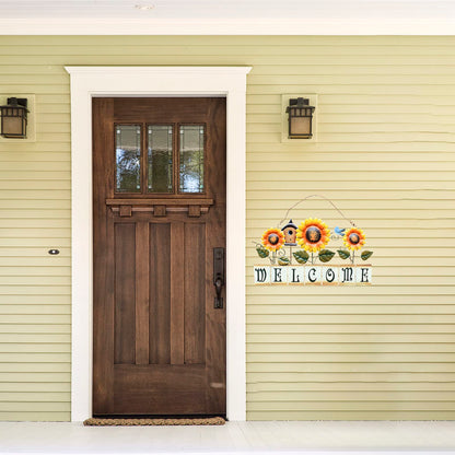 Sunflower Welcome Sign Metal Hanging Welcome Plaque for Wall Front Door - Decorative Flower Yard Signs Spring Wreath Decor for Garden Porch Patio Backyard (D)