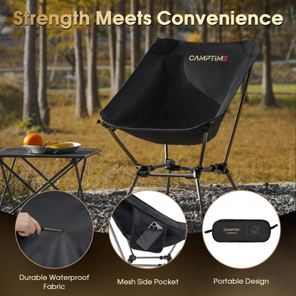 Camptime Portable Camping Chair Plus, Larger & Roomier, Compact and Lightweight, Folding Chair for Backpacking & Hiking, 330Lbs Capacity, Black