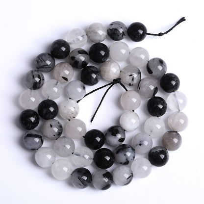 AAA Natural Black Quartz Rutilated Beads Round Loose Beads for Jewelry Making DIY Bracelet 60pcs 6mm Crystal Energy Healing Power Stone (Black Rutilated Quartz Crystal, 6mm)
