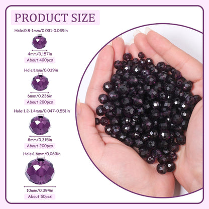 NITOPUPU 850Pcs 4/6/8/10mm Crystal Glass Beads for Jewelry Making Faceted Rondelle Flat Beads for Bracelets Necklace Earrings DIY Crafts(Purple Crystal Bead)
