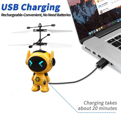 Tcvents Flying Robot Toys for Kids, Flying Ball Hand Operated Drones with LED Lights Indoor Rechargeable Mini Drone Helicopter Birthday Gift for Boys Girls Age 6-8 9 10 11 12+ Years Old, Yellow