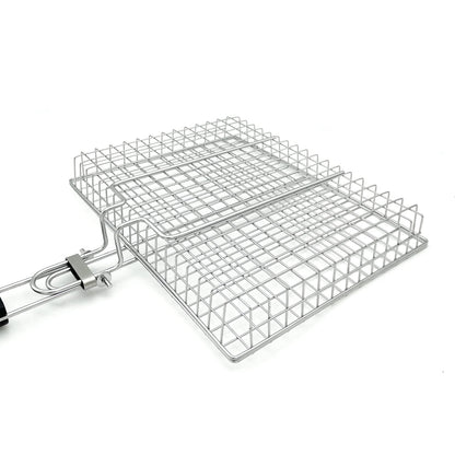 HTIAM Large Capacity Barbeque Grill Basket With Brush BBQ Tong Deeper Grilling Rack Havy Duty Stainless Steel BBQ Accessories Set