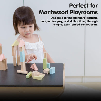 PlanToys 40 Piece Unit Block Building and Construction Block Set (5507) | Pastel Color Collection |Sustainably Made from Rubberwood and Non-Toxic Paints and Dyes