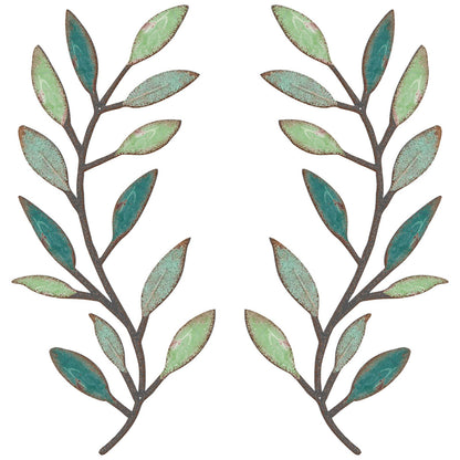 Zhengmy 2 Pieces Metal Tree Leaf Wall Decor Vine Olive Branch Leaf Wall Art Living Room, Hallway Wall Decor Outdoor Decoration(Gradient Green)