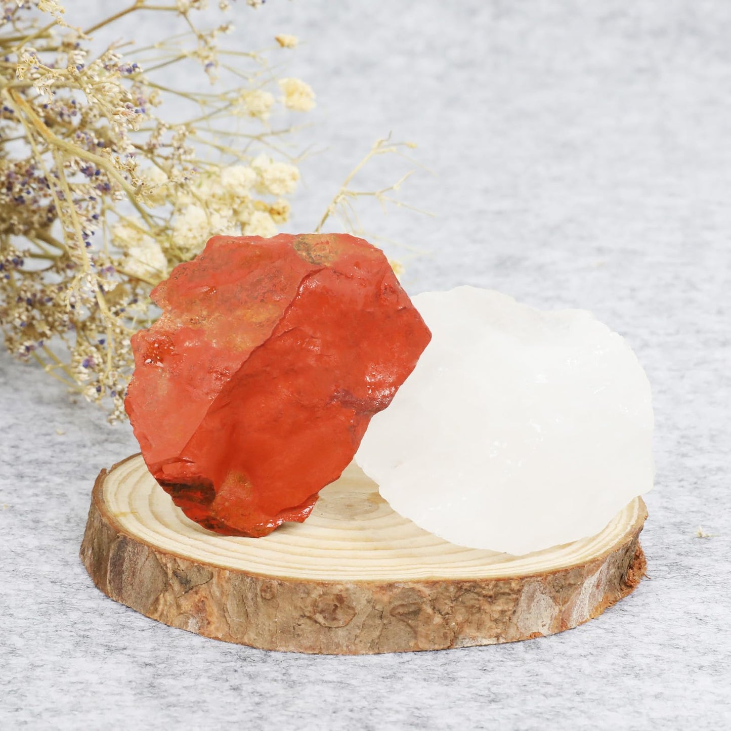 Orientrea Raw Red Jasper and Clear Quartz Crystals, Natural Red Jasper Crystal and Healing Stones for Tumbling, Fountain Rocks, Decoration, Polishing, Wire Wrapping, Wicca & Reiki 2PCS