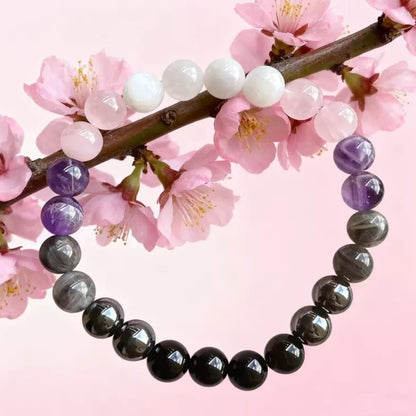 TUQBA Empath Protection Beaded Crystal Bracelet Natural Stone Jewelry Onyx, Amethyst, Labradorite, Rose Quartz, White Jade, Baptism Birthday Healing Christmas, Mothers Days Gifts