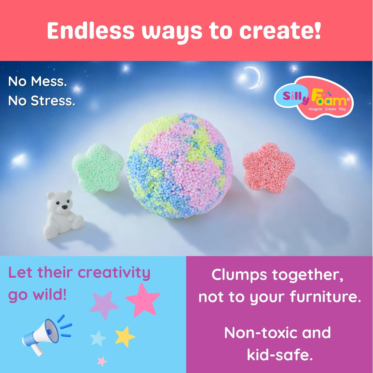 Silly Foam, Creative Modeling Foam Beads, 2-Pack of 6 Primary + 6 Neon Pastel Blocks, No-Slime No-Mess, Perfect for Preschool, Kids, Arts & Crafts, Sensory Play, STEM, Travel Toy, Non-Toxic (Age 3+)