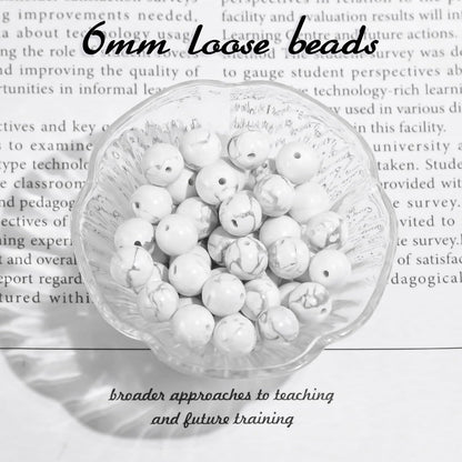 6mm Natural Gemstone Round Howlite Loose Beads for Jewelry Making Bracelets Necklace Earrings Art Craft (60-62pcs/strand)
