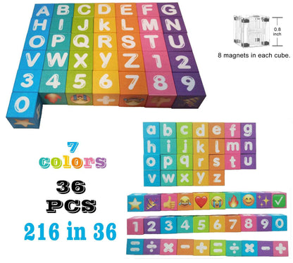 Portable Magnetic Letters Blocks Magnetic Alphabet & Numbers Montessori Learning Toys for Kids Educational Construction Travel Toys for Boys Girls 216 in 36 pcs