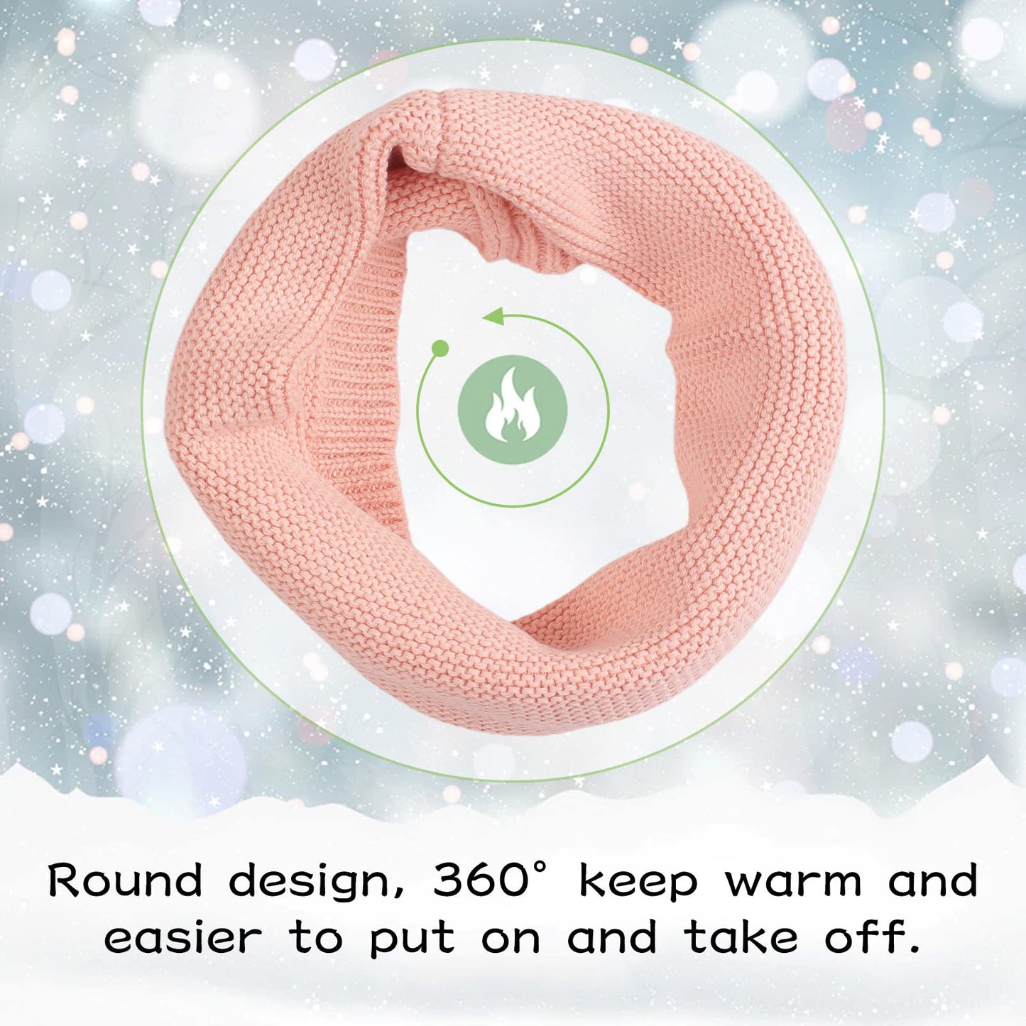 Peecabe Baby Boys Knitted Scarves Warm Toddler Girl Infinity Scarf Kids Soft Chunky Neck Warmer for Fall Winter (White+Pink+Beige)