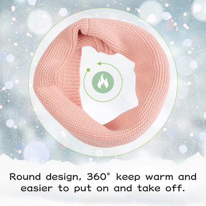 Peecabe Baby Boys Knitted Scarves Warm Toddler Girl Infinity Scarf Kids Soft Chunky Neck Warmer for Fall Winter (White+Pink+Beige)