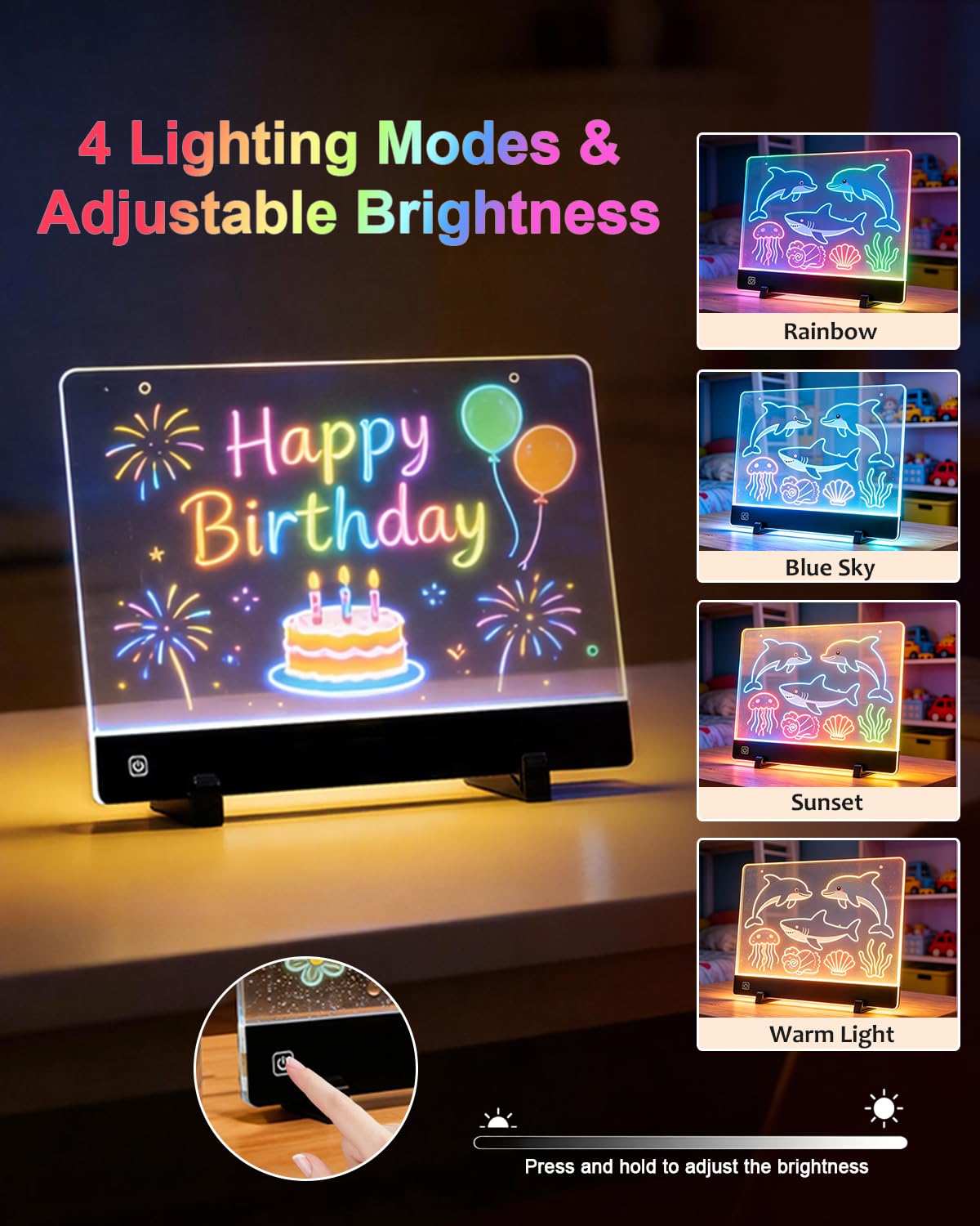 LED Drawing Board for Kids, 13" Rechargeable Light Up Drawing Pad, 72H Battery, Neon Art Dry Erase Doodle Glow Note Board with 5 Tracing Papers, 7 Markers, Kids Toy Birthday Gift for Boys Girls 3-12