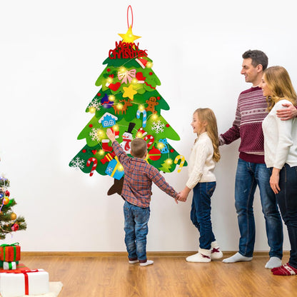 EMPOF Felt Christmas Tree for Toddlers - 3.3ft Felt DIY Tree Set for Kids Wall with Snowflake Lights + 32 Ornaments, Indoor Christmas Home Wall Hanging Decor Decorations, Xmas Activities Gifts