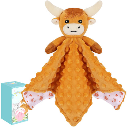 Sprinqdawin Loveys for Babies,Soft Baby Security Blanket for Newborn Infant Toddler Snuggle Toy Stuffed Animal,Lovey Highland Cow Security Blankets Baby Unisex for Gifts(Highland Cow,12.2in)