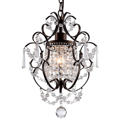 FLSFU Modern Mini Crystal Chandelier,Iron Bronze Crystal Light Fixtures Ceiling Mount 1 Light Small Chandeliers for Bedroom Elegant Hanging Lighting for Girls Room Dining Room Closet Kitchen Island