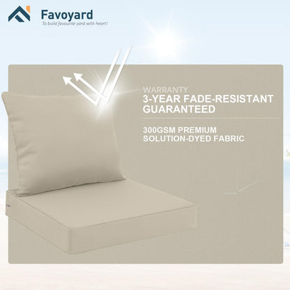 Favoyard Outdoor Seat Cushion Set 24 x 24 Inch Water-Resistant & Fade-Resistant Patio Furniture Cushions with Removable Cover Deep Seat & Back Cushion with Tie Straps for Chair Sofa