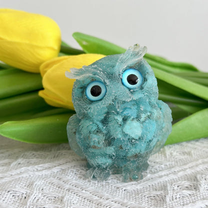 XYLIBLLA Hand-Carved Natural Crystal Owl Statue Owl Decor ，Green Owl Figurine, Animal Figurines Desk Decor and Owl Gifts for Women.（Turquoise）