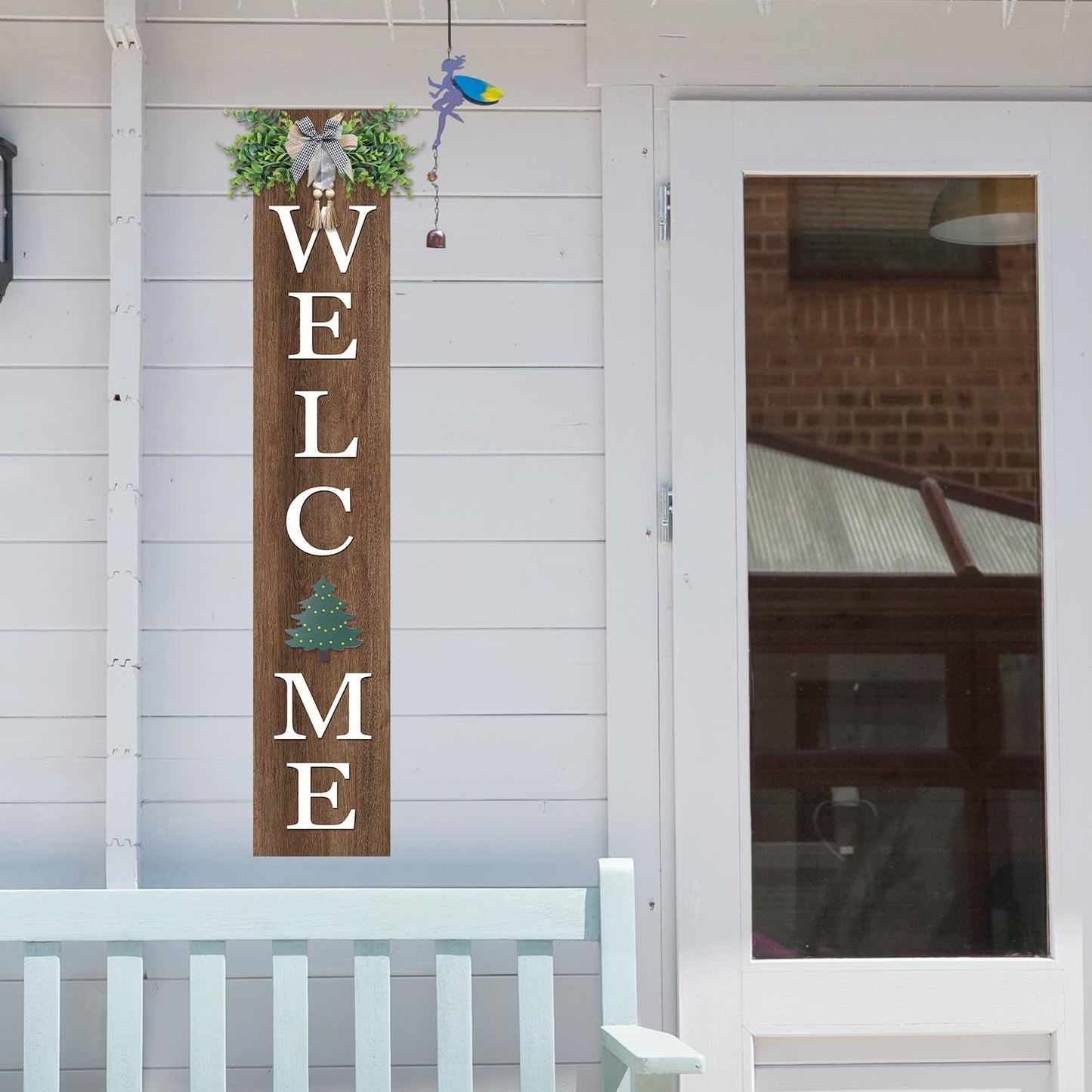 SRSZHIYUE Interchangeable Welcome Sign for Front Door Standing 47"X8" with 12 Pcs Designed Icons Outdoor Front Porch Tall Garden Patio Signs Large Vertical Leaner Vertical Wood Frame Outside Decor (Wood)