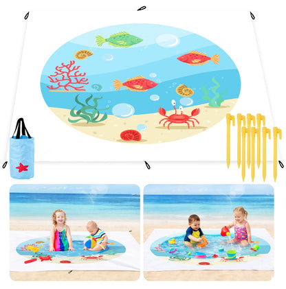 Baby Beach Pool，Kiddie Pool and Beach Blanket，2 in 1 Toddler Paddling Pool，Beach Toys for Infant Kids Boys and Girls with Portable Water Bag