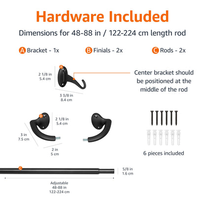 Amazon Basics Room Darkening Blackout Curtain Rod for Bedroom and Living Room, Curved, Wraps Around, Blocks Light, for Heavy Curtains, 48" to 88", Black