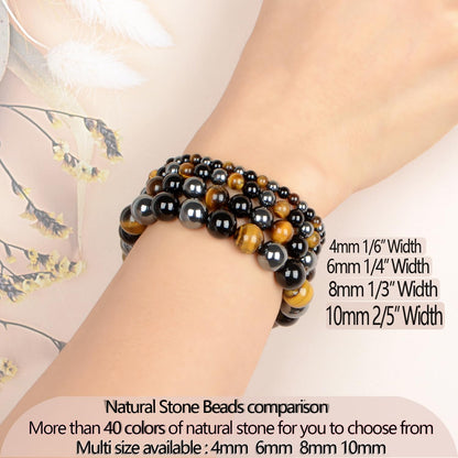 LPBeads Handmade Natural Gemstone Stretch Elastic 4mm Onyx Tiger Hematite Mixed Stone Bracelet Healing Crystal Round Stone Beads Jewelry Gifts for Women Men