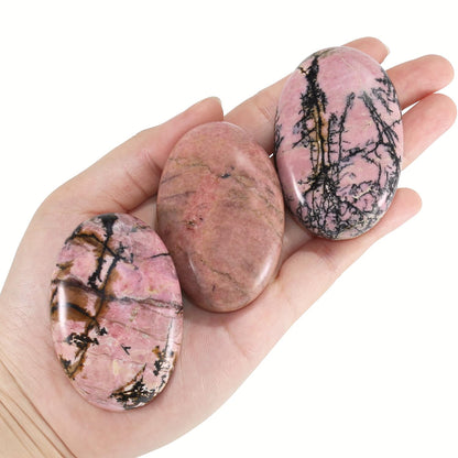 Nvzi Rhodonite Crystal Palm Stone, Worry Stones, Crystals and Healing Stones, Polished Rocks, Natural Gemstones, Chakra Stones for Healing Crystals Daily Use