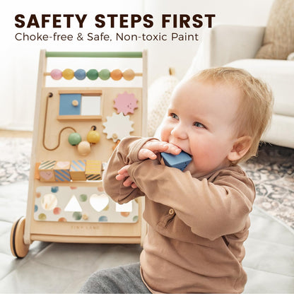 Tiny Land Wooden Baby Walker with Adjustable Speed, Montessori Activity Push Walker Toy for Toddlers, Baby Gift Parents Love for Boys & Girls(Morandi)