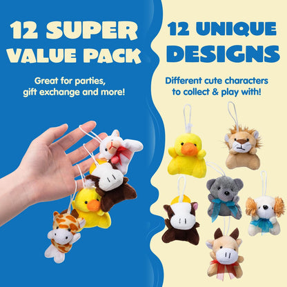 JOYIN 12 Pack Random Mini Animal Plush Toy Assortment (12 Units 3" Each),Bulk Stuffed Animals for Kids, Small Animals Plush Keychain Decoration, Carnival Prizes, Birthday Goodie Bags & Party Favors