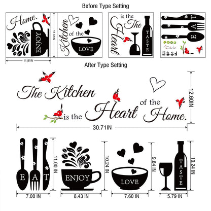 Rotumaty Kitchen Wall Stickers Decals Decor Kitchen The Heart of The Home Wall Decor Quotes Sign Utensil Art Decorations for Home Dining Room Coffee Shop