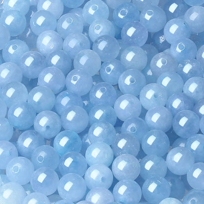 LAIDANLA Aquamarine 8mm Natural Stone Beads Round Loose Gemstone Stone Beads for DIY Bracelet Necklace Earrings Jewelry Making Polishing Genuine Real Beading Crystal 96PCS 2 Strand 32"
